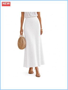 Linen Blend High Waisted A-Line Maxi Skirt Flowy Boho Summer